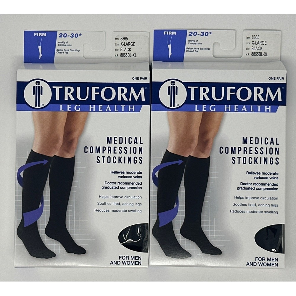 Truform Leg Health Medical Compression Stockings #8865 Size XL Black - 2 Pair